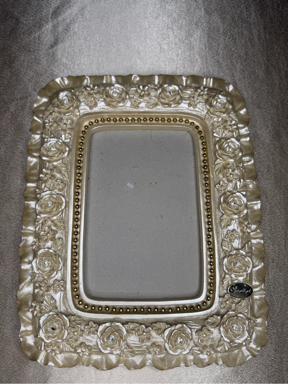 Vintage Santini Roses And Rhinestones Picture Frame